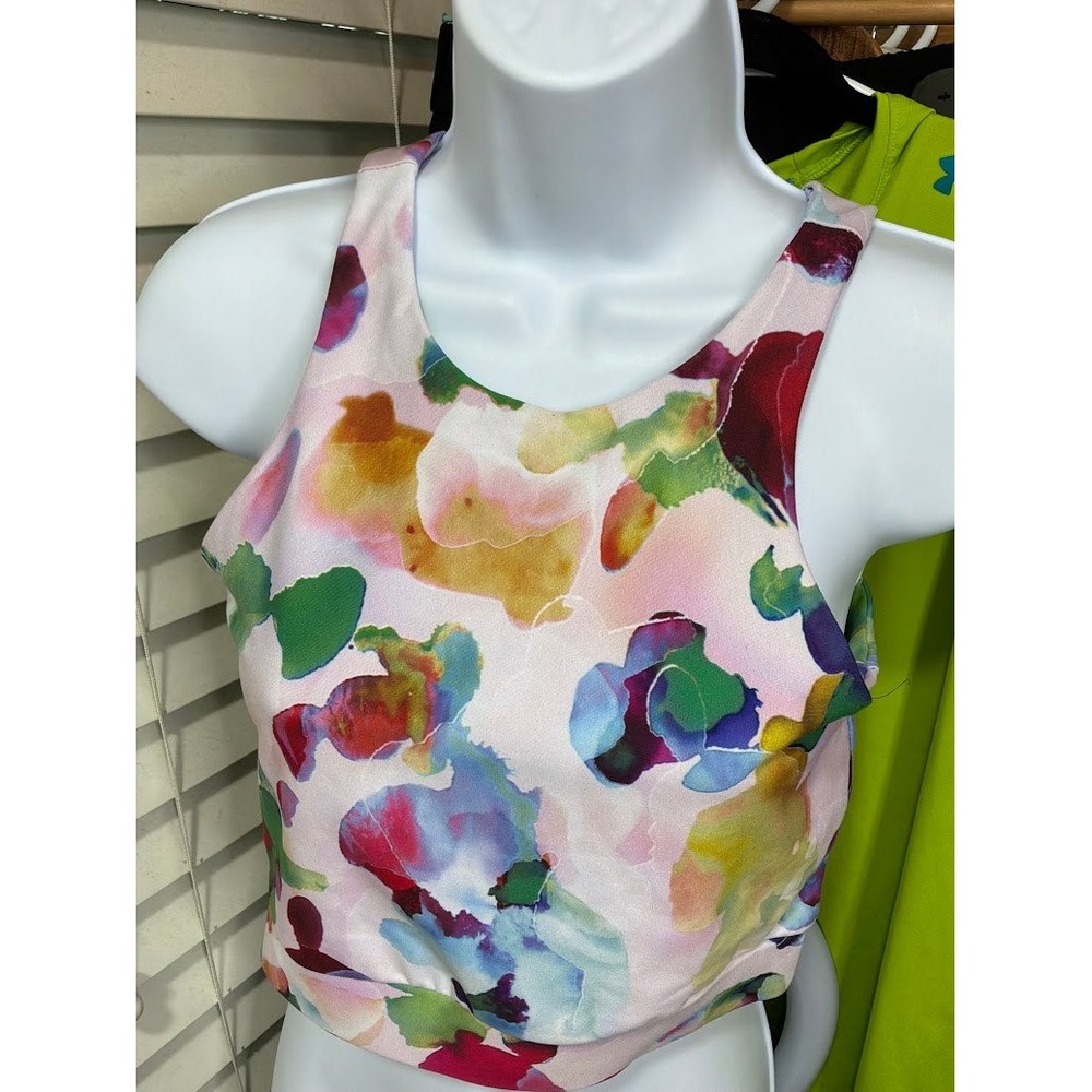 Lulus Womens Floral Athletic Crop Tank Top Multi Color Racerback Size M